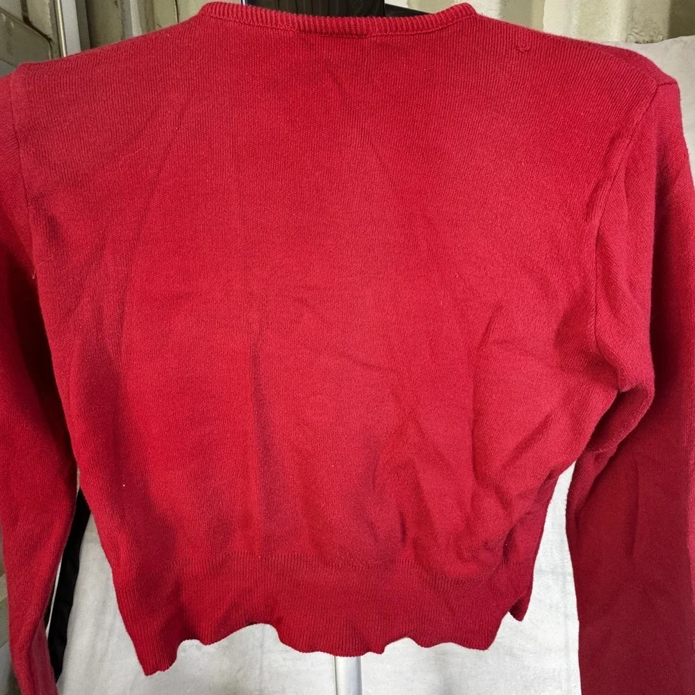 Blue Asphalt Cropped Cardigan Sweater Women's Small Red Tight Knit Button Front